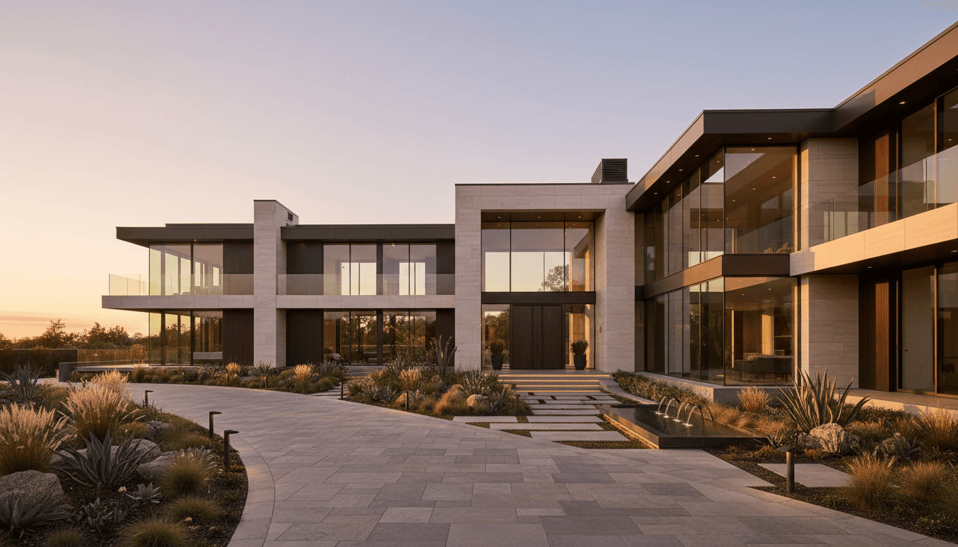High-end residential property exterior with manicured garden in Surrey