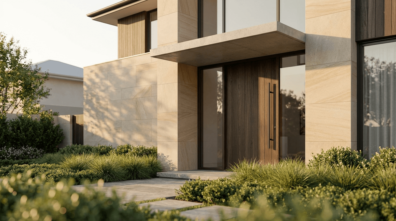 High-end modern home exterior in Surrey with manicured garden